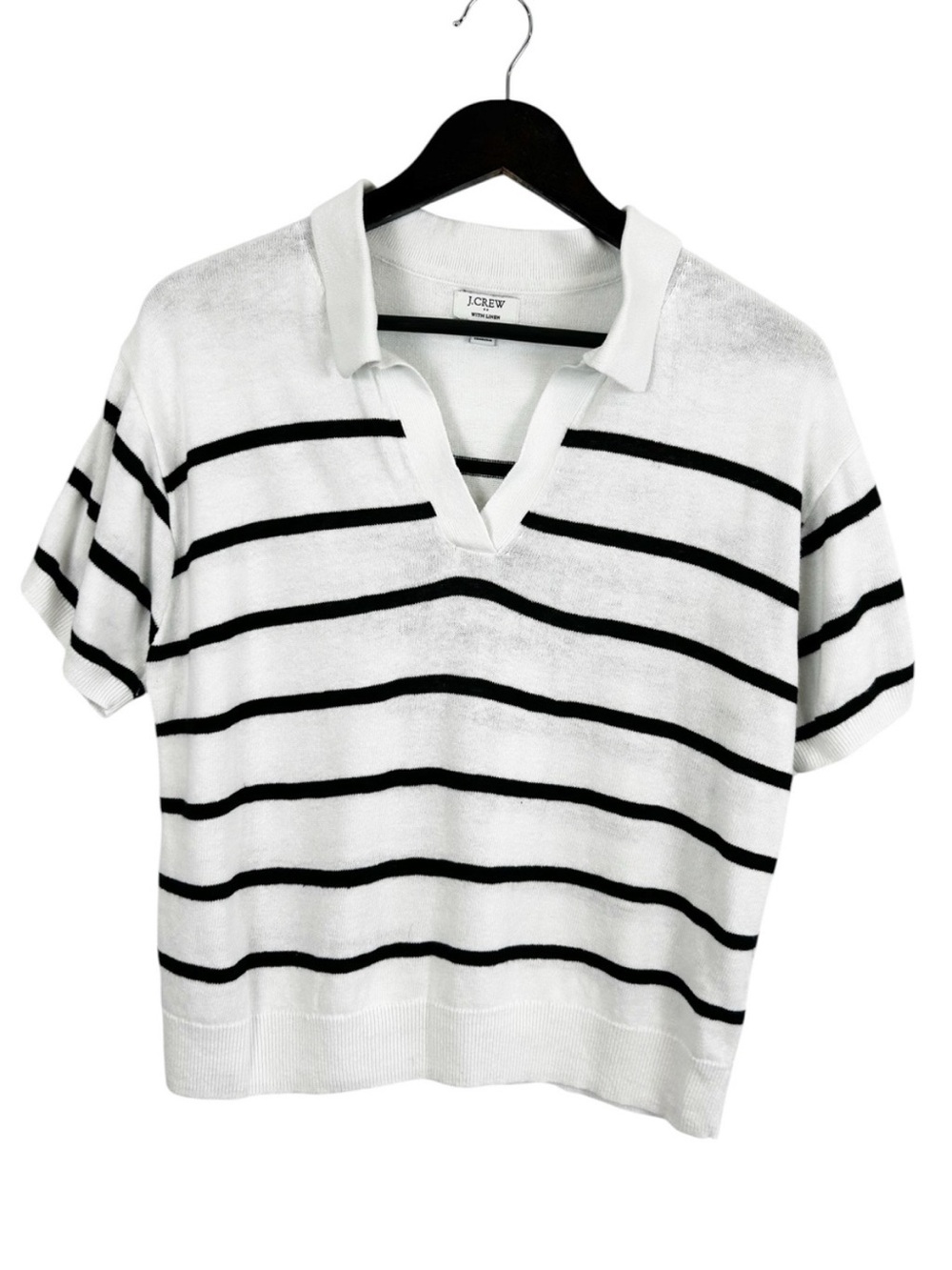 J. Crew White and Black Stripe Polo Sweater Top Size Large